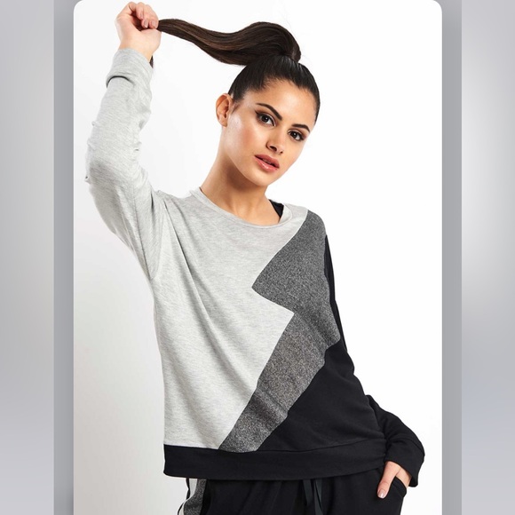 Terez Tops - Terez BLACK LIGHTNING BOLT CREW NECK IN GRAY Small